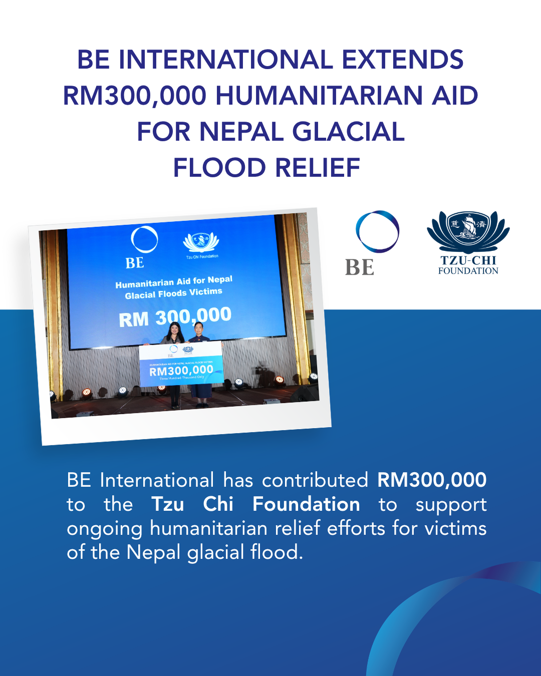 BE Extends a Helping Hand to Nepal with RM300,000 Humanitarian Contribution to Tzu Chi Foundation     