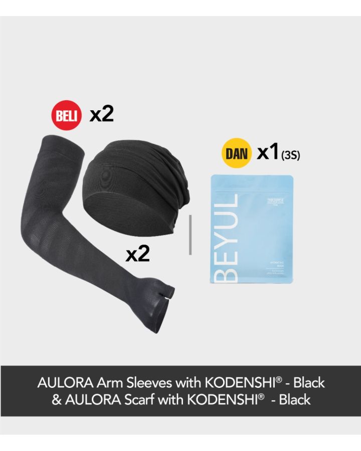 Buy 2x AULORA Arm Sleeves with KODENSHI® - Black + 2x AULORA Scarf with KODENSHI® - Black (Free Size) And 1x BEYUL Hydrating Mask (3s)