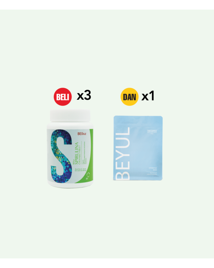 Buy 3x BElixz SPIRULINA CHEWABLE (500T) And 1x BEYUL Hydrating Mask (3s)
