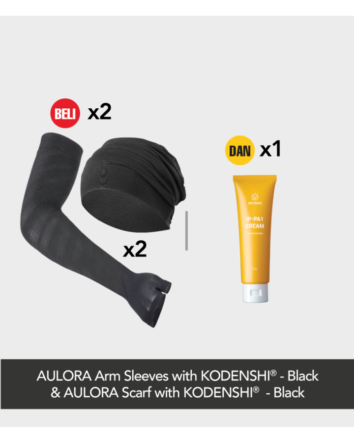Buy 2x AULORA Arm Sleeves with KODENSHI® - Black (2 pairs) + 2x AULORA Scarf with KODENSHI® - Black (FREE SIZE) - 2 Pieces And 1x BEYANG IP-PA1 Cream (50g)