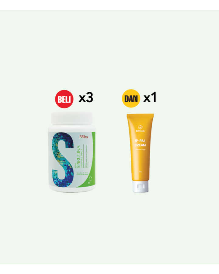 Buy 3x BElixz SPIRULINA CHEWABLE (500T) And 1x BEYANG IP-PA1 Cream (50g)