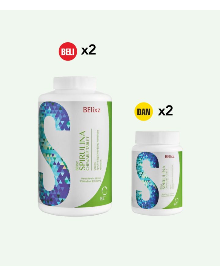 Buy 2x BElixz SPIRULINA CHEWABLE (3000T) And 2x BElixz SPIRULINA CHEWABLE (500T)