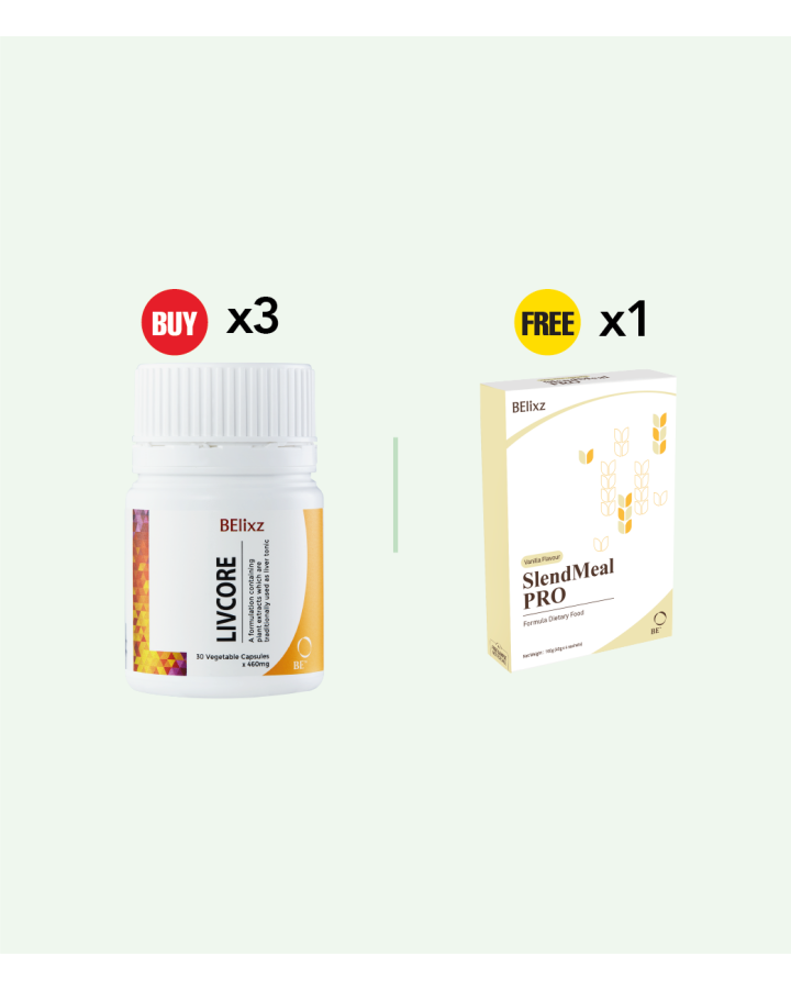 Buy 3x BElixz LIVCORE (30caps)(SG) Free 1x BElixz SlendMeal PRO (4s)