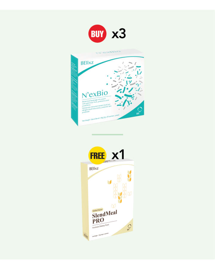 Buy 3x BElixz N'exBio (30s)(SG) Free 1x BElixz SlendMeal PRO (4s)