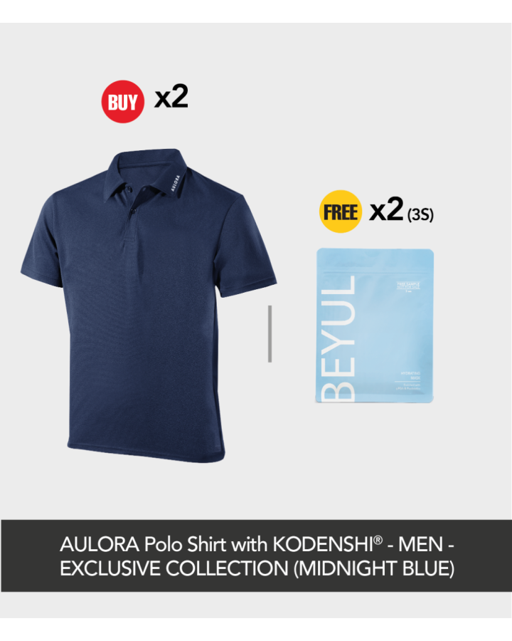 Buy 2x AULORA Polo Shirt with KODENSHI® - Men - Midnight Blue Free 2x BEYUL Hydrating Mask (3s)