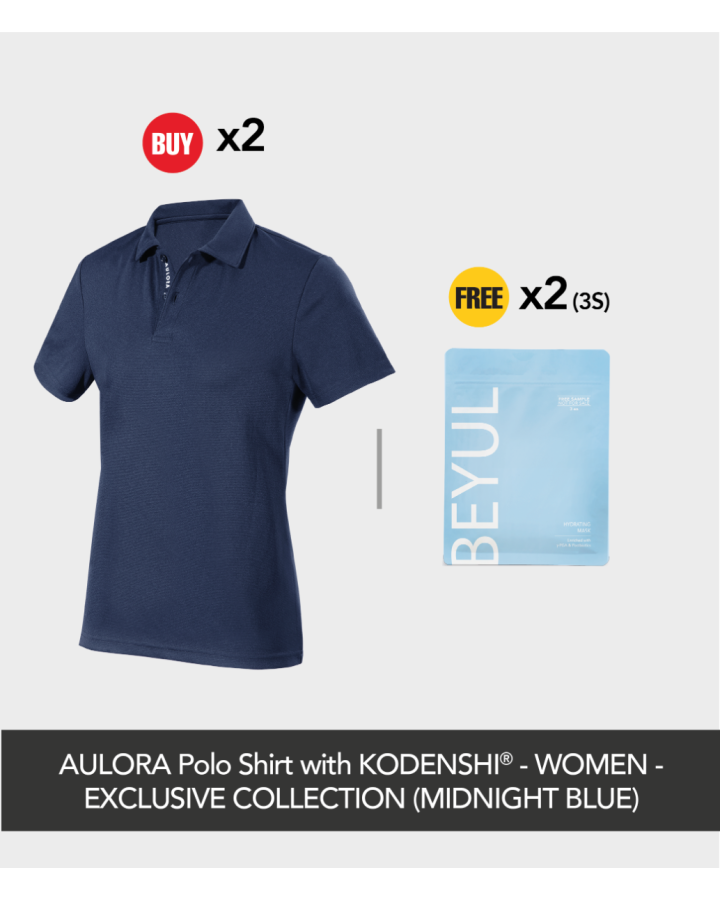 Buy 2x AULORA Polo Shirt with KODENSHI® - Women - Midnight Blue Free 2x BEYUL Hydrating Mask (3s)
