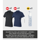 Buy 1x AULORA Polo Shirt with KODENSHI® - Women - Midnight Blue + 1X AULORA Polo Shirt with KODENSHI® - Women - Black Free 1x BEYANG Intimate Foam Wash (200ml)