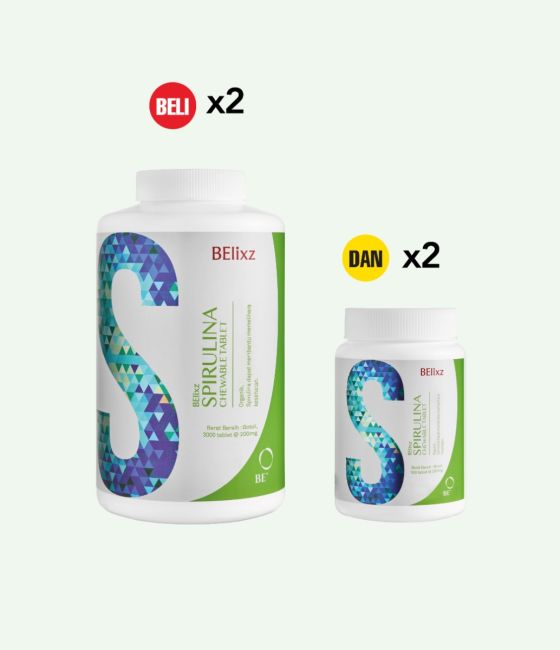 Buy 2x BElixz SPIRULINA CHEWABLE (3000T) And 2x BElixz SPIRULINA CHEWABLE (500T)